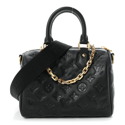 Louis Vuitton Lambskin Embossed Monogram Speedy 22 Bandouliere Black 1 of 10