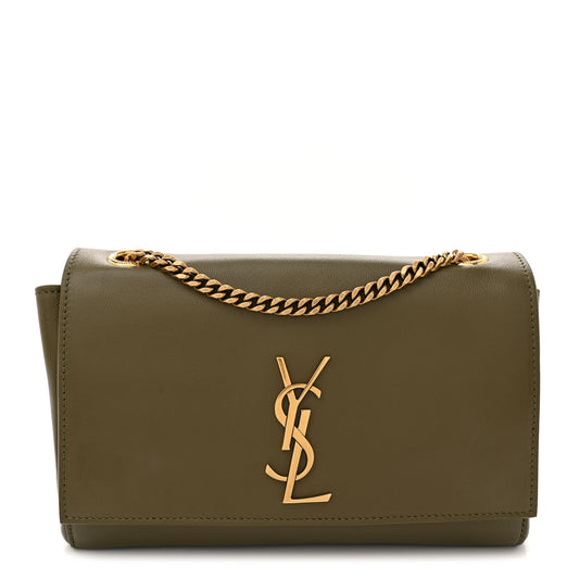 Smooth Calfskin Suede Small Reversible Monogram Kate Satchel Loden Green