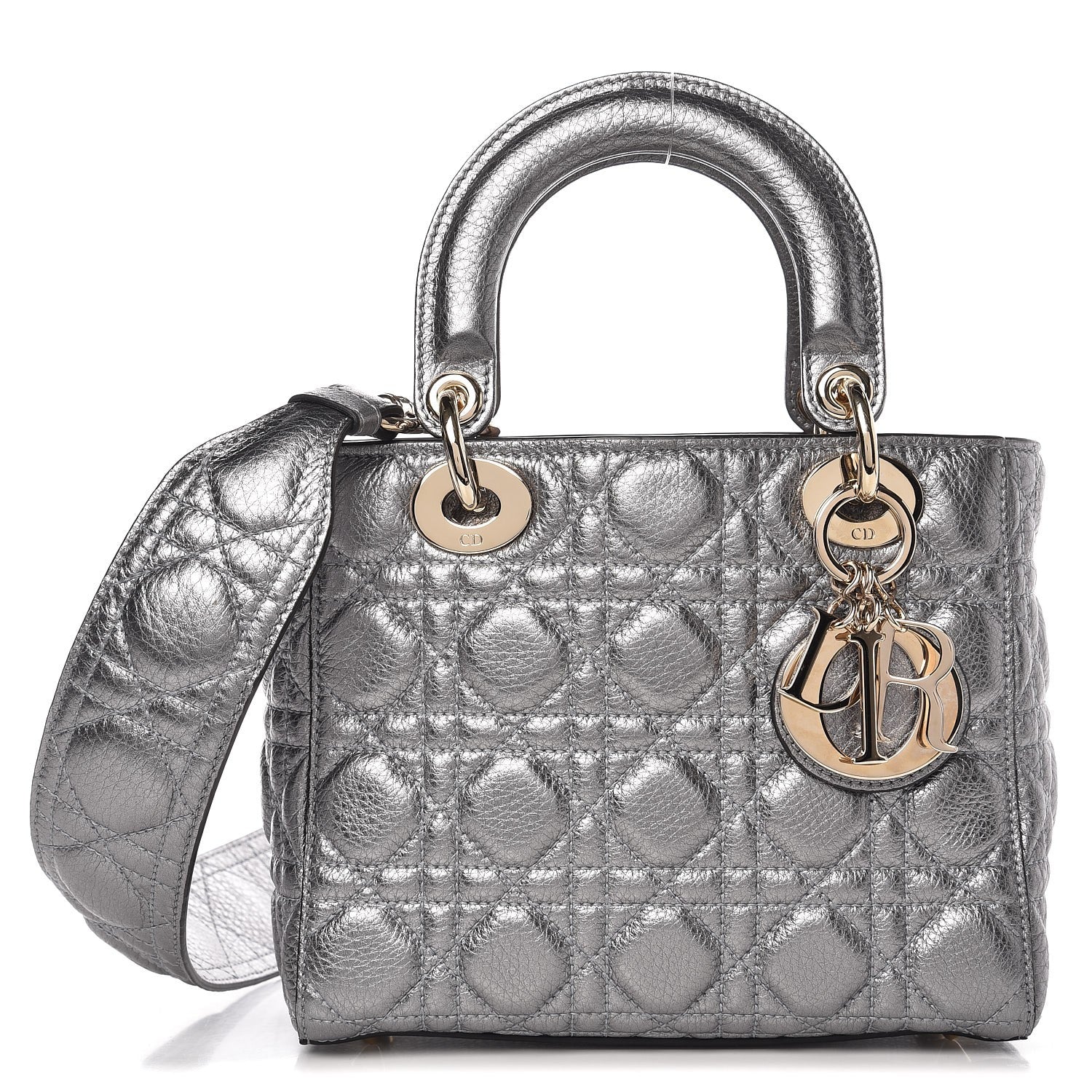 Christian Dior Metallic Grained Calfskin Cannage Small Supple Lady Dior Steel 1 of 7