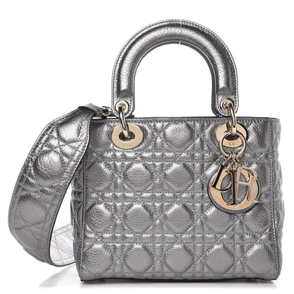 Christian Dior Metallic Grained Calfskin Cannage Small Supple Lady Dior Steel 1 of 7