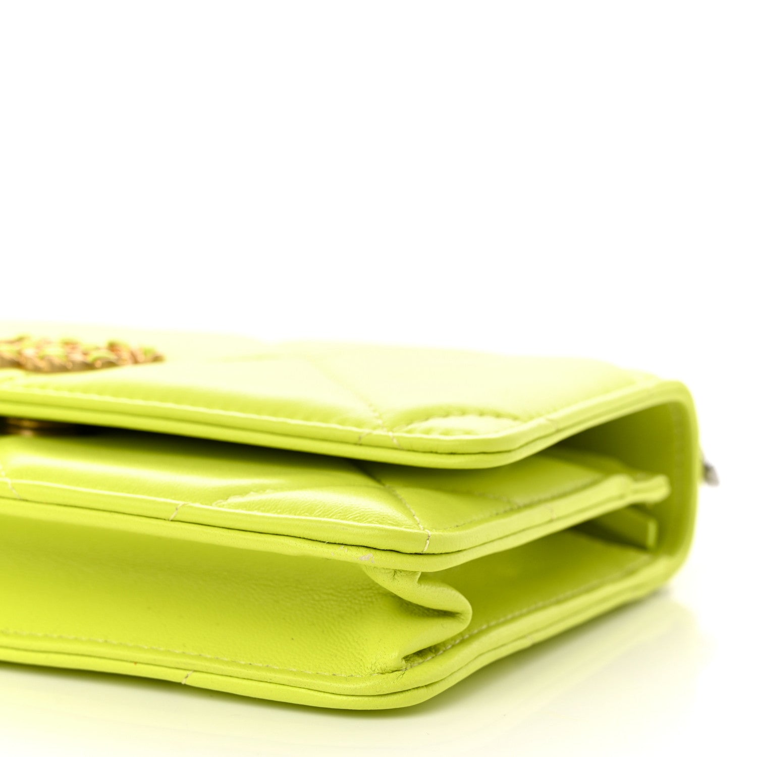 Chanel Shiny Lambskin Quilted Chanel 19 Wallet On Chain WOC Neon Yellow 11 of 13