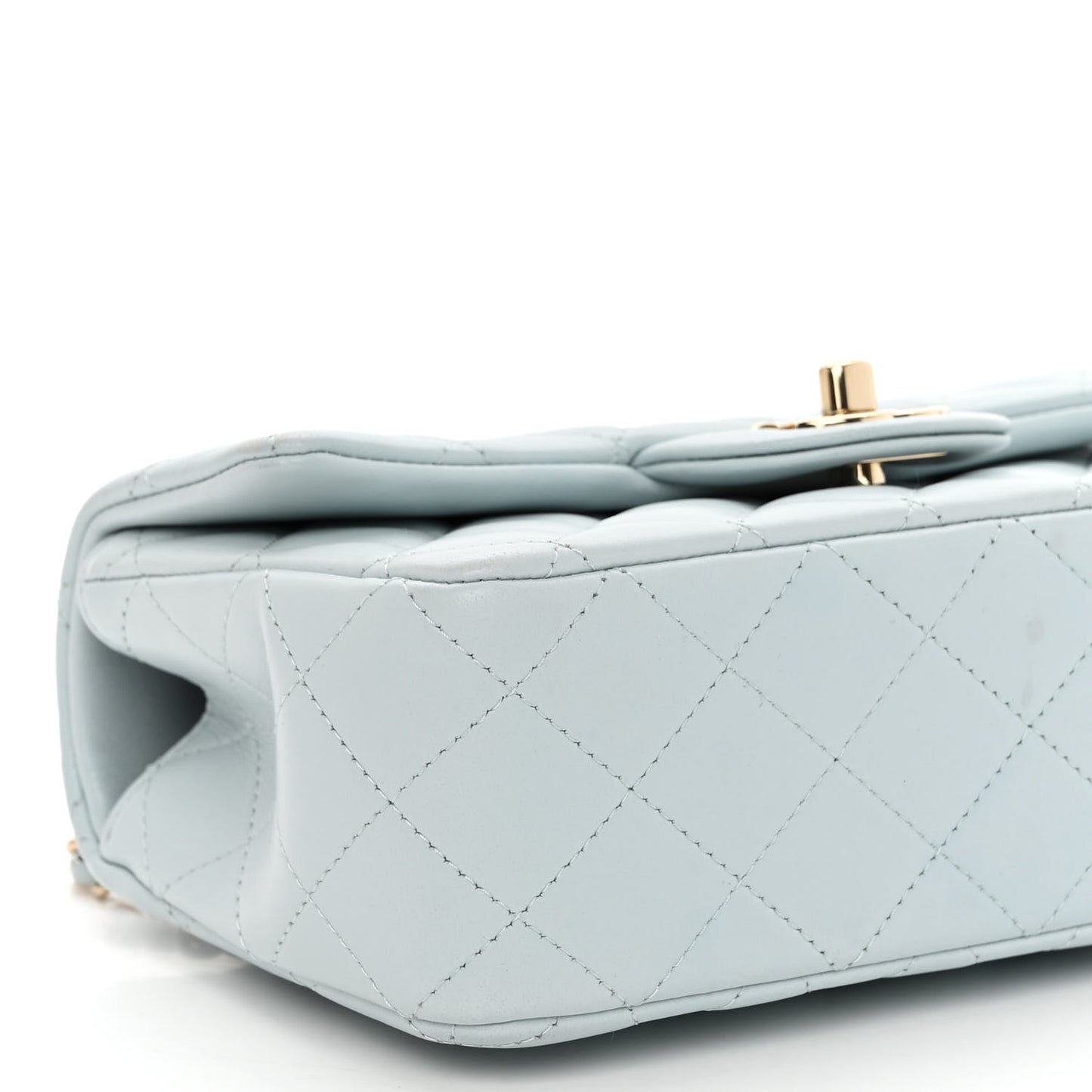 Lambskin Quilted Mini Top Handle Rectangular Flap Light Blue