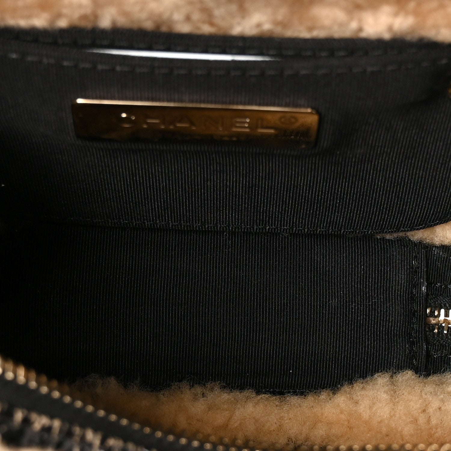 Chanel Shiny Crumpled Sheepskin Shearling Waist Bag Black Beige 4 of 9