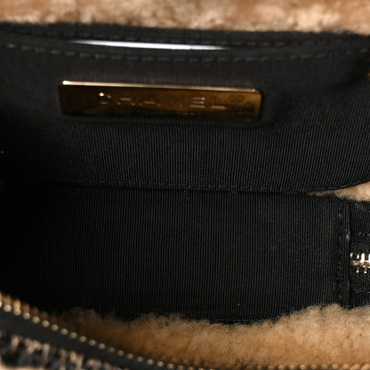 Chanel Shiny Crumpled Sheepskin Shearling Waist Bag Black Beige 4 of 9