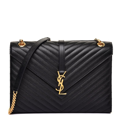 Saint Laurent Grain De Poudre Matelasse Chevron Large Monogram Satchel Black 1 of 12