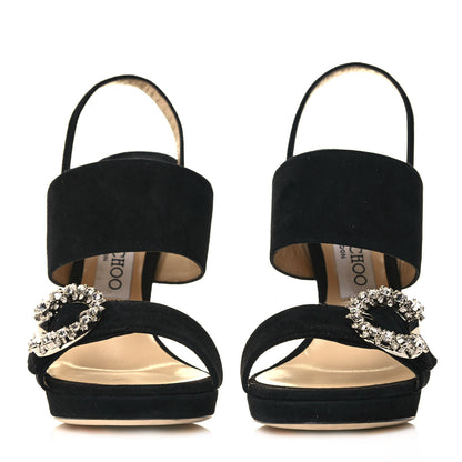 Jimmy Choo Suede Crystal Saphie 120 Sandals 36.5 Black 2 of 13