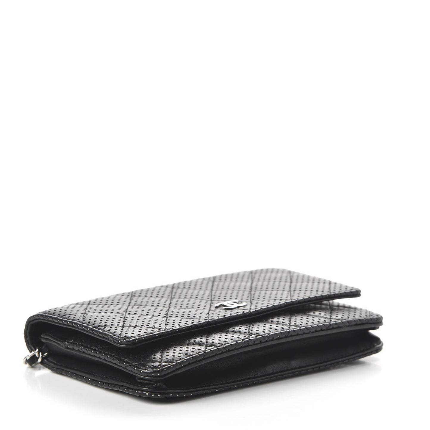 Perforated Lambskin Quilted Wallet On Chain WOC Black