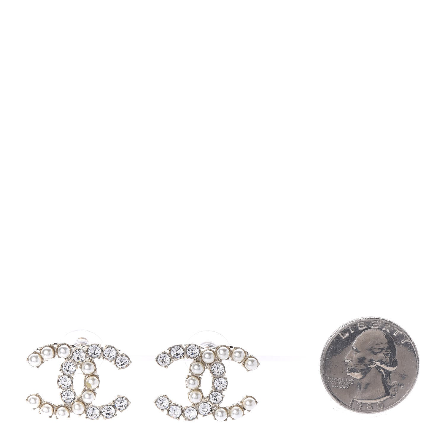 Chanel Crystal Pearl CC Dazzling Domino Earrings Gold 2 of 5