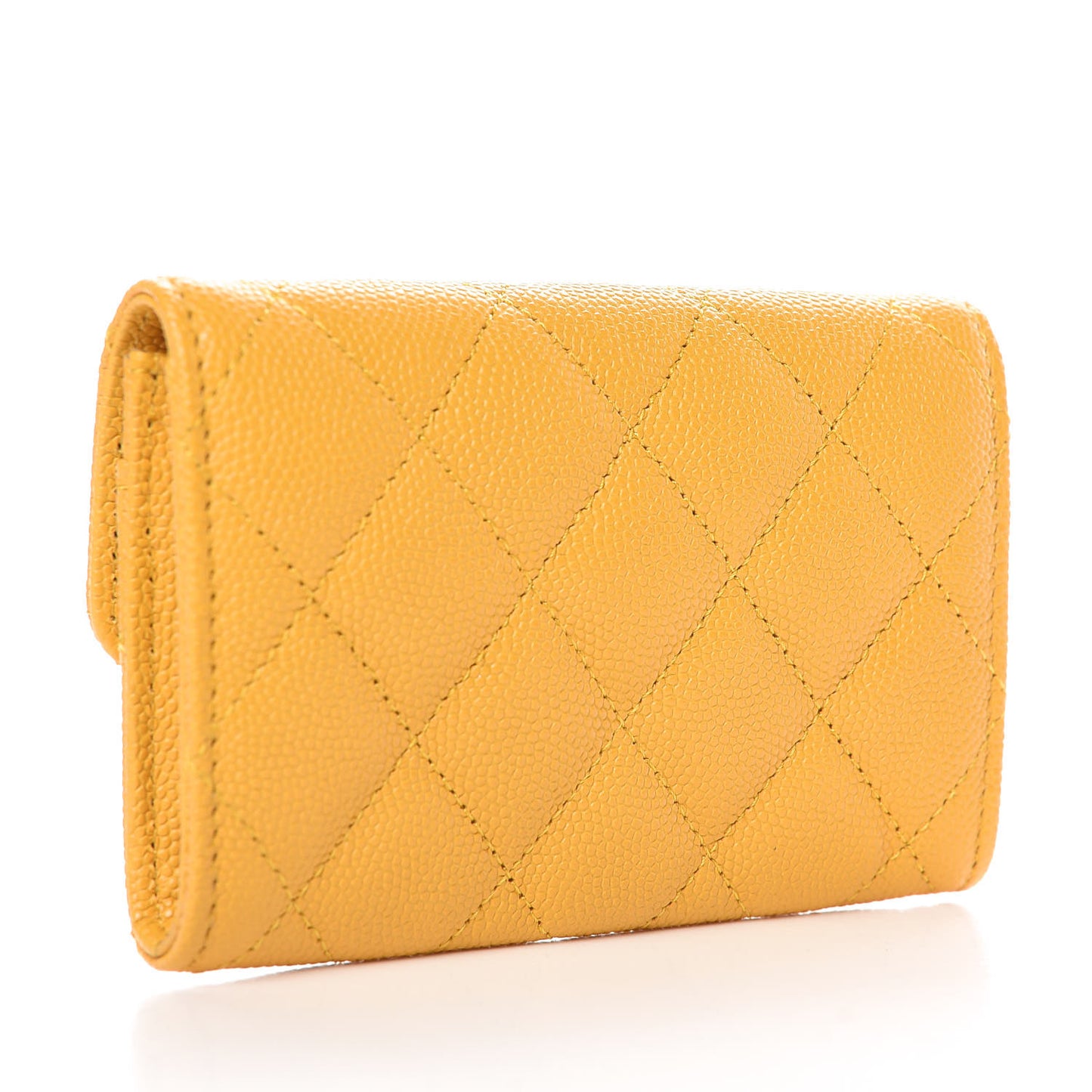 Caviar Quilted Flap Card Holder Yellow