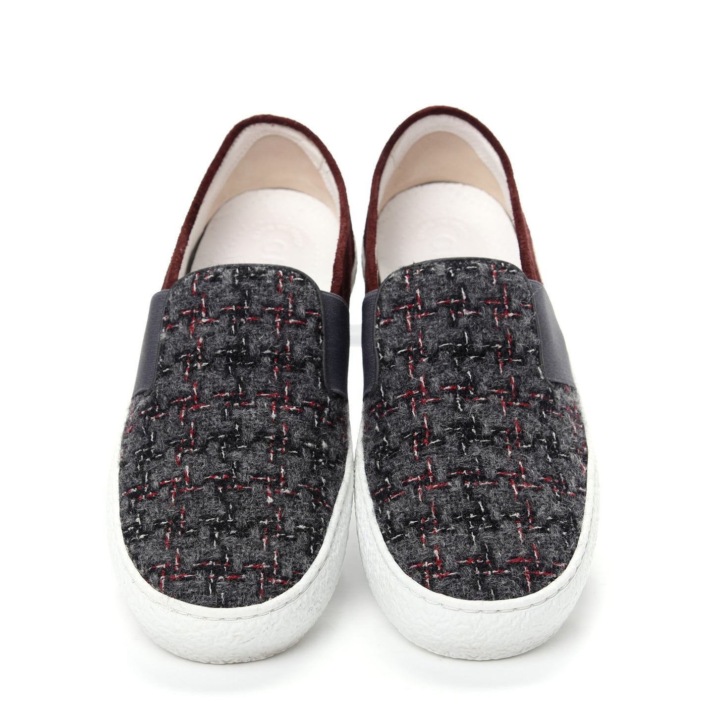 Suede Calfskin Tweed Sneakers 36 Burgundy Grey Red