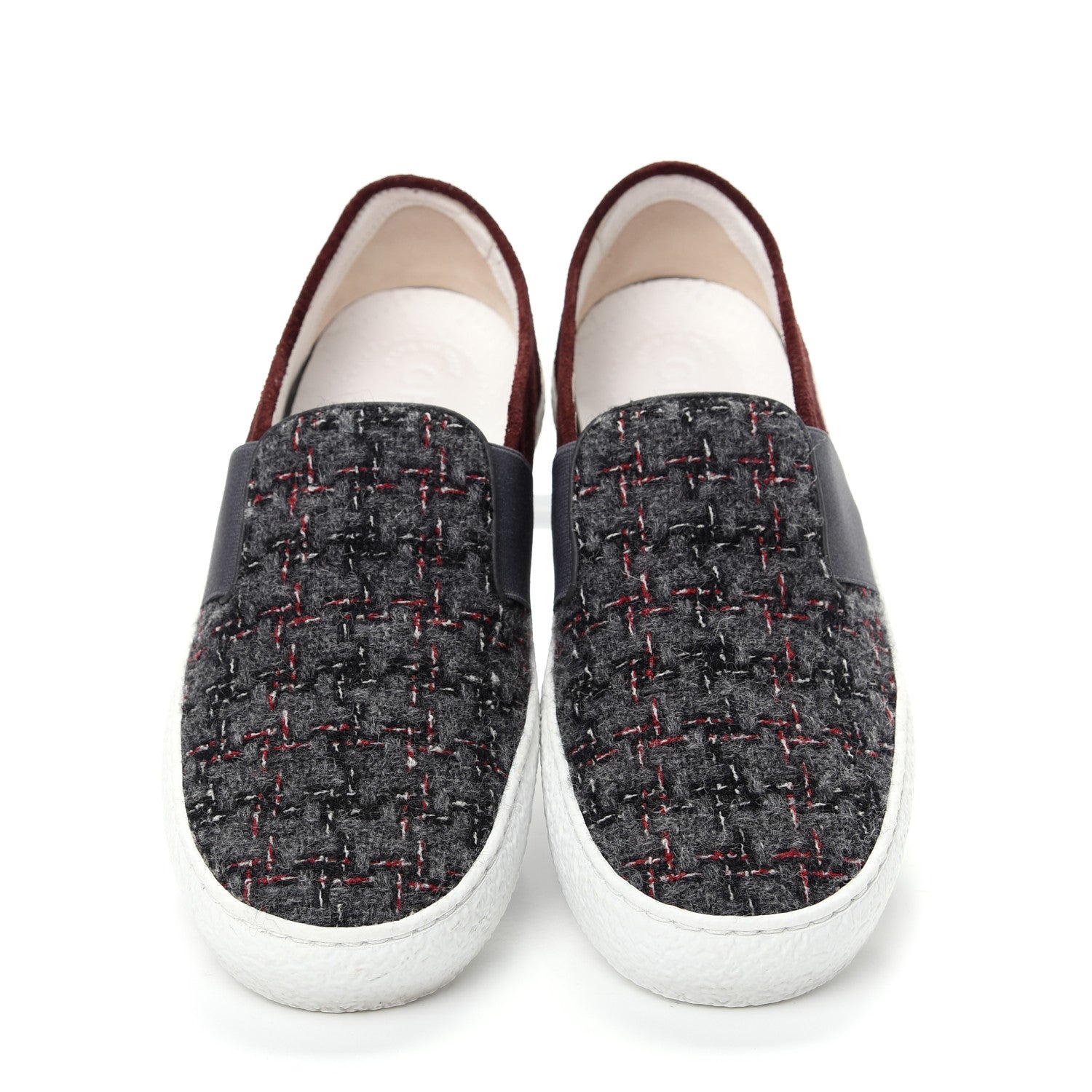 Chanel Suede Calfskin Tweed Sneakers 36 Burgundy Grey Red 5 of 11