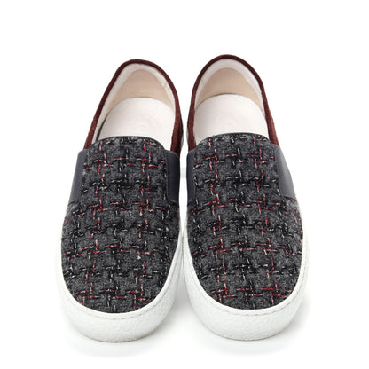 Chanel Suede Calfskin Tweed Sneakers 36 Burgundy Grey Red 5 of 11