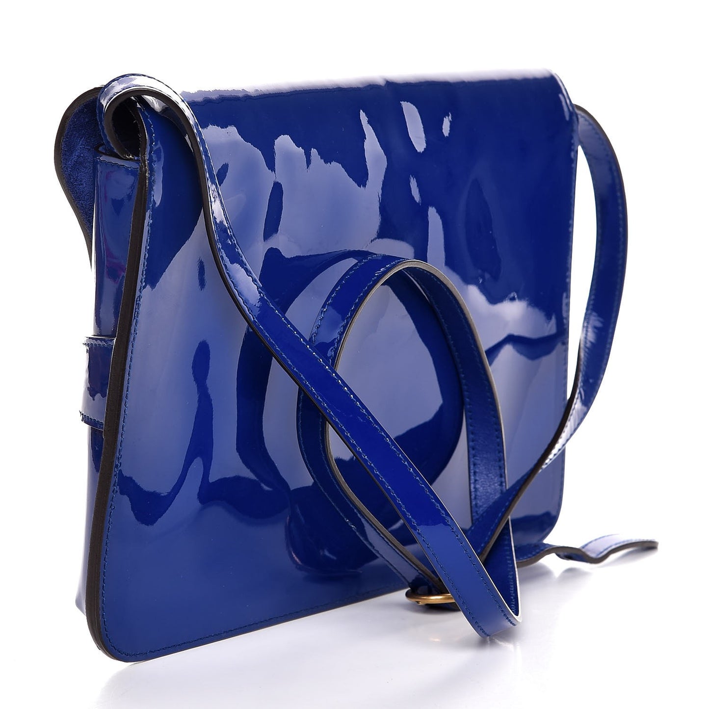 Patent Large Bright Bit Shoulder Bag Deep Zaffiro