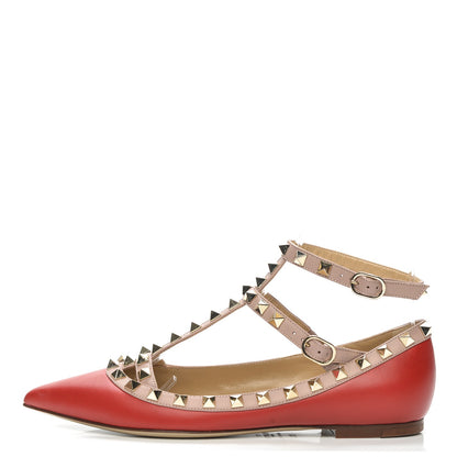 Valentino Garavani Calfskin Nappa Rockstud Cage Ballerina Flats 35.5 Rosso Valentino Poudre 1 of 8