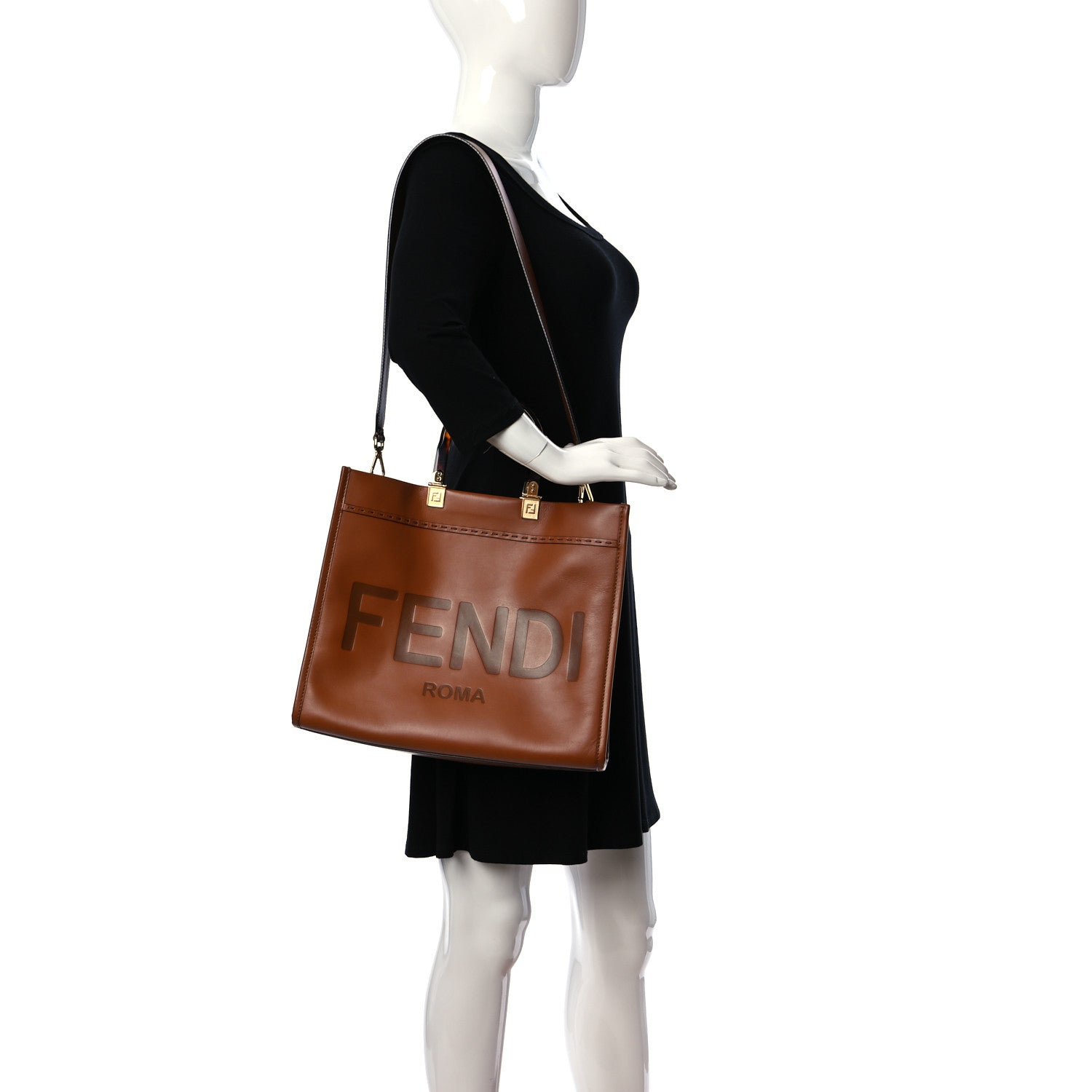 Fendi Vitello King Plexiglass Medium Fendi Sunshine Shopper Tote Cuoio 2 of 19