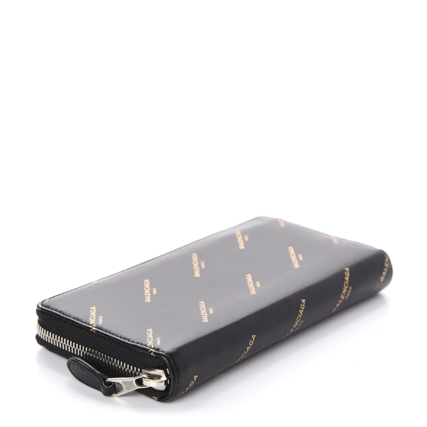 Calfskin Allover Logo Bazar Continental Zip Around Wallet Black Gold