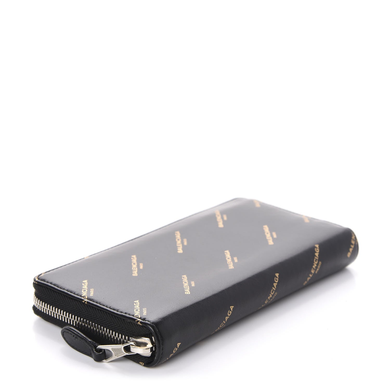 Balenciaga Calfskin Allover Logo Bazar Continental Zip Around Wallet Black Gold 4 of 9
