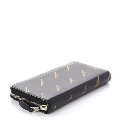 Balenciaga Calfskin Allover Logo Bazar Continental Zip Around Wallet Black Gold 4 of 9