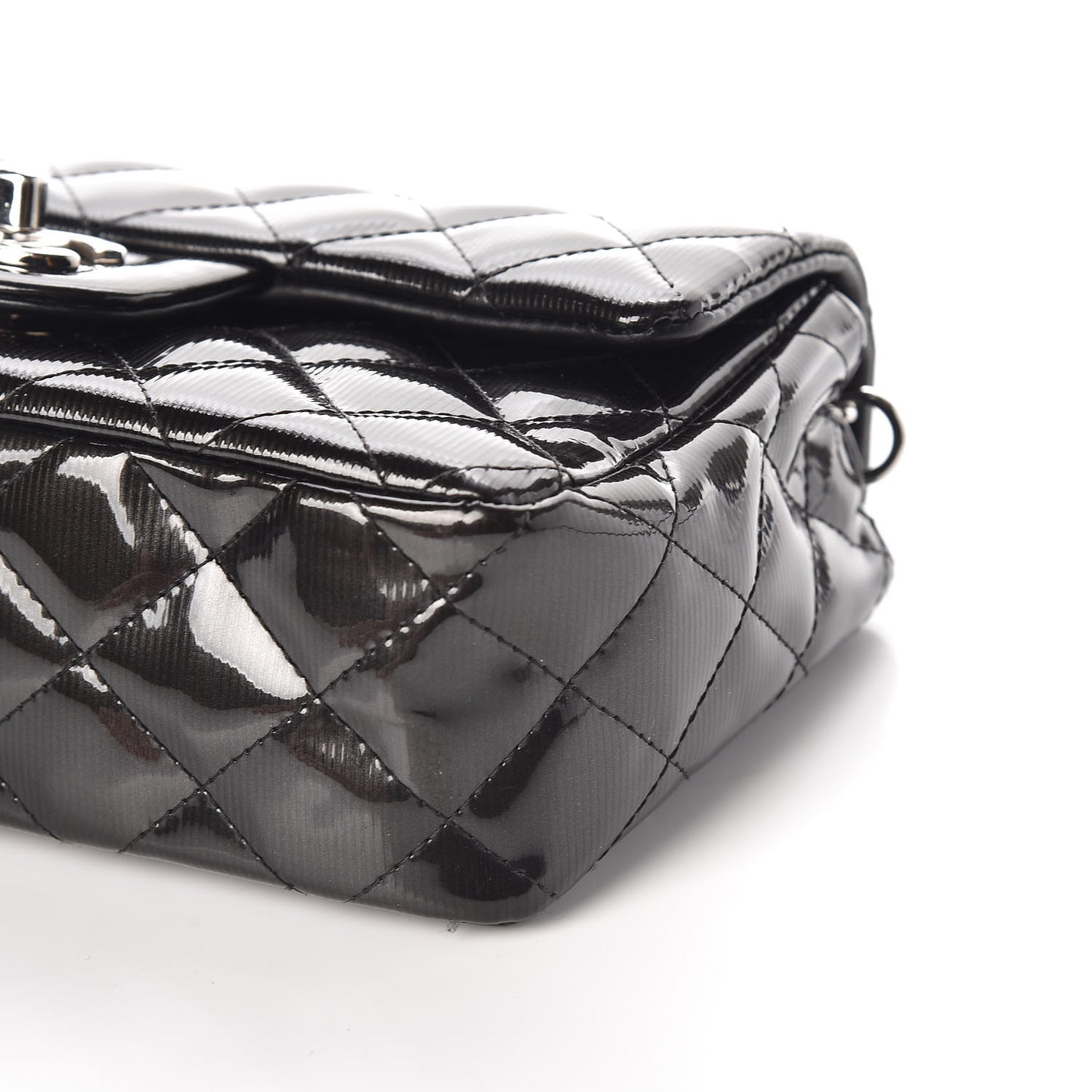 Striated Patent Calfskin Quilted Mini Rectangular Flap Dark Grey