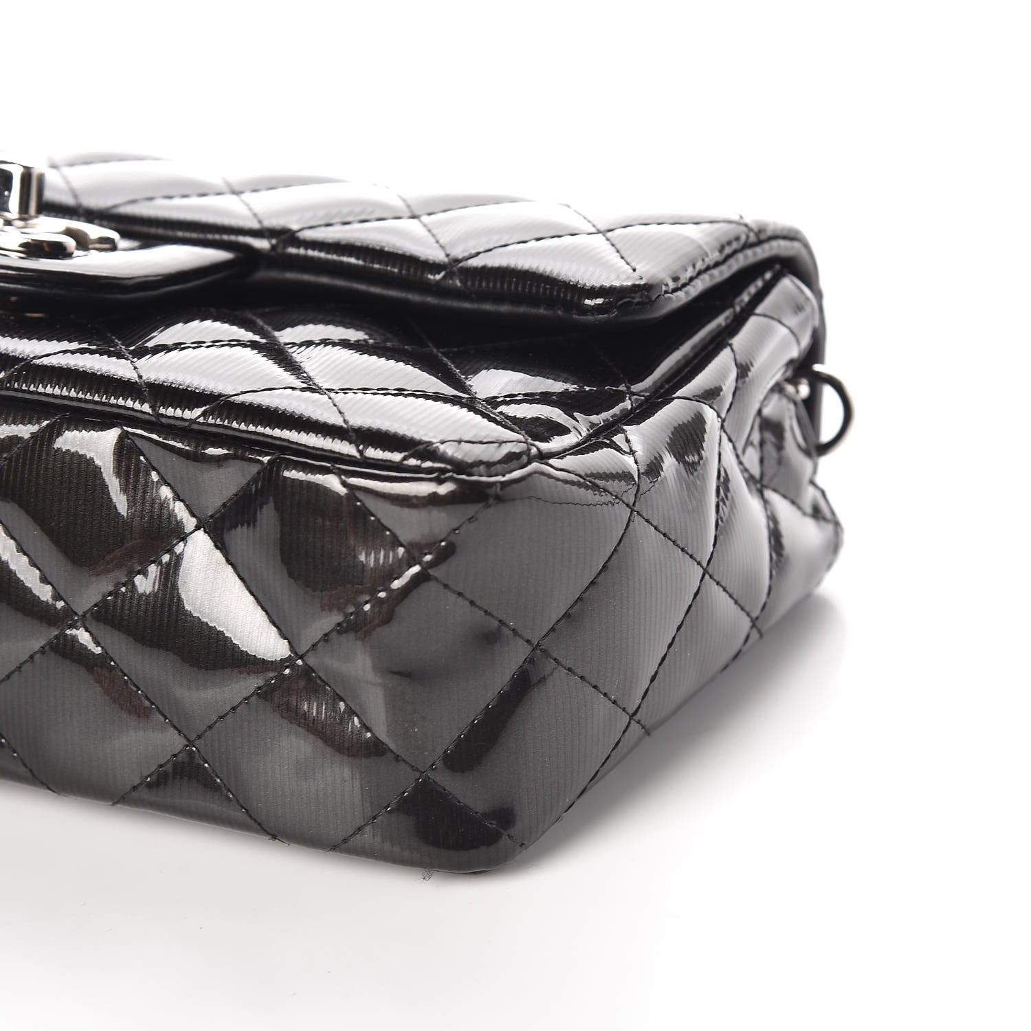 Chanel Striated Patent Calfskin Quilted Mini Rectangular Flap Dark Grey 6 of 15