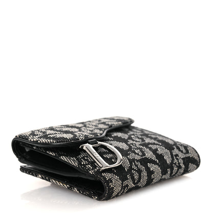 Christian Dior Monogram Compact Saddle Wallet Black 4 of 8