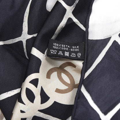 Chanel Silk CC Logo Camellia Scarf White Black 4 of 4