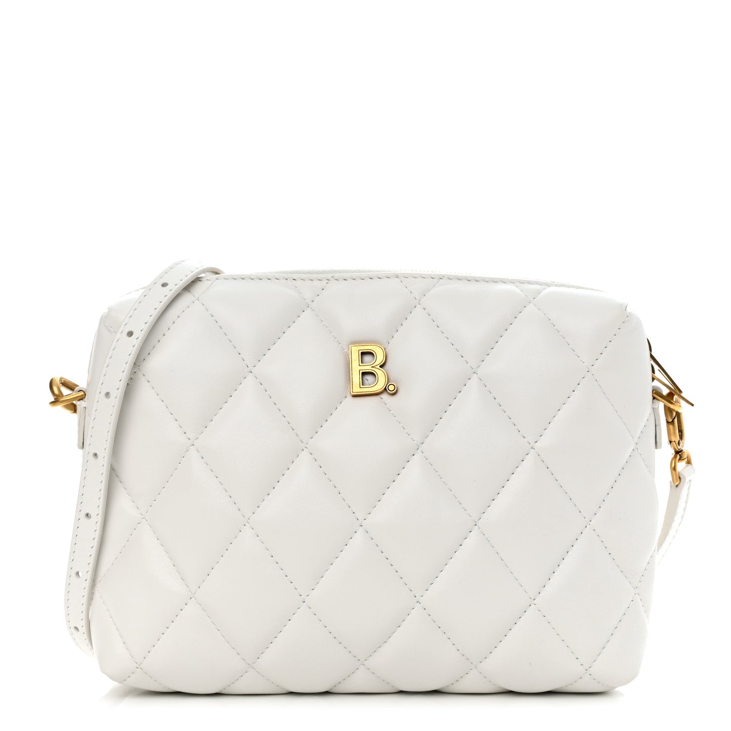 Nappa Calfskin Quilted Touch B Camera Shoulder Bag White