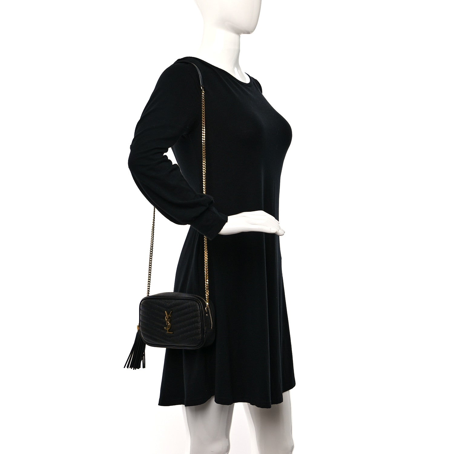 Saint Laurent Grain De Poudre Matelasse Monogram Mini Lou Camera Bag Black 3 of 8
