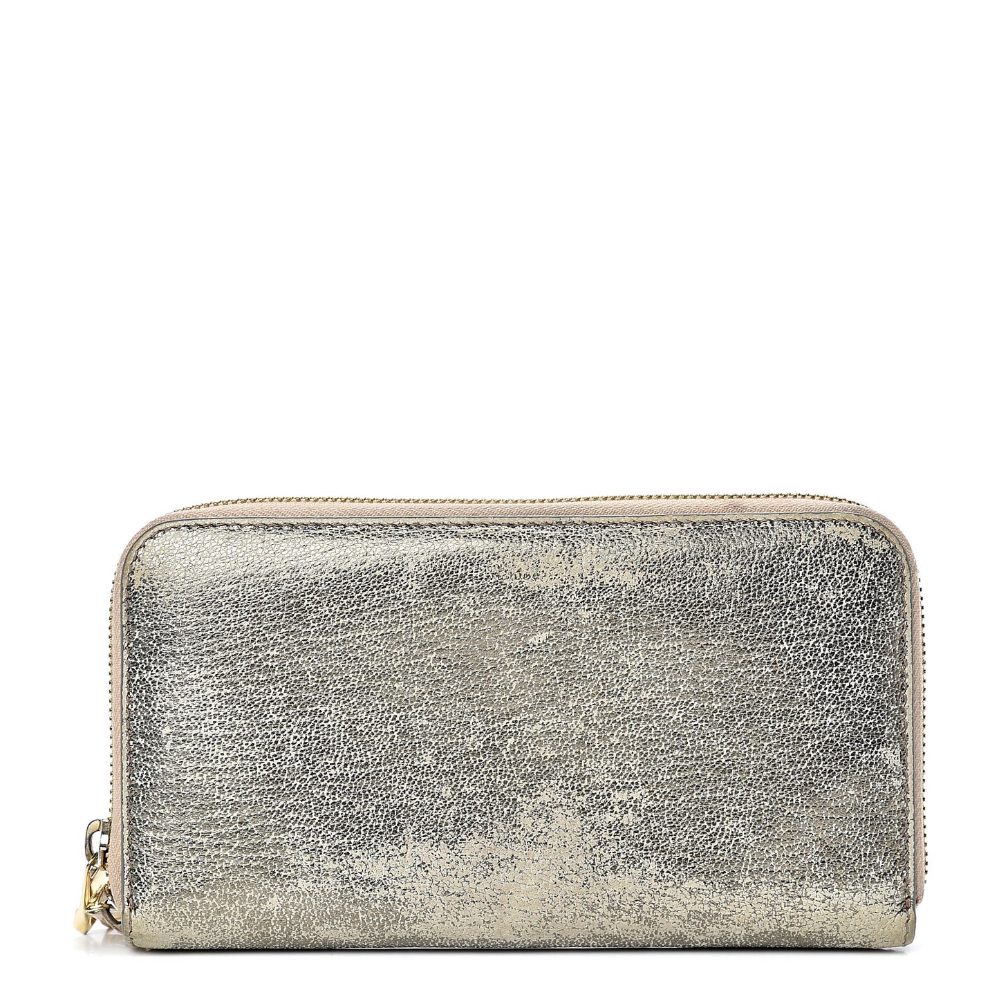 Metallic Calfskin Zip Around Wallet Gold