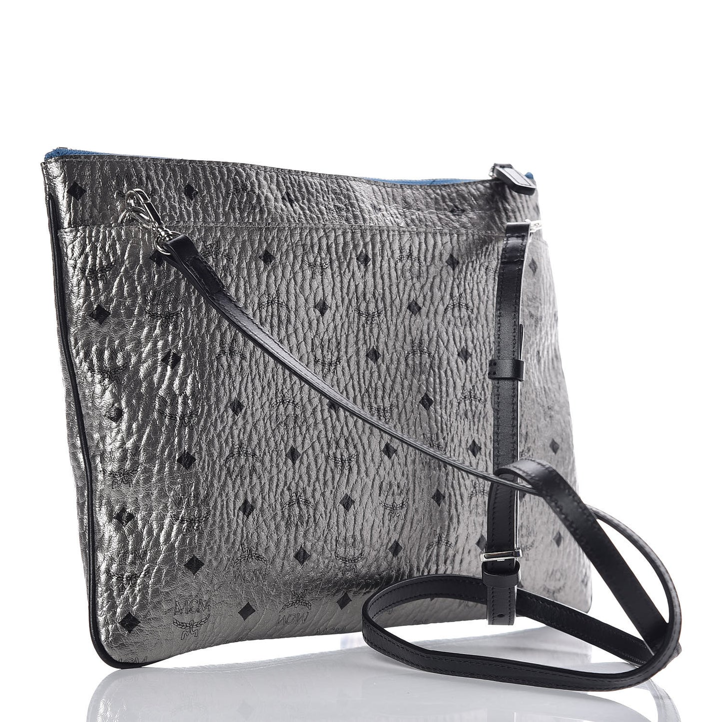 Metallic Visetos Medium Punk Rabbit Crossbody Pouch Silver