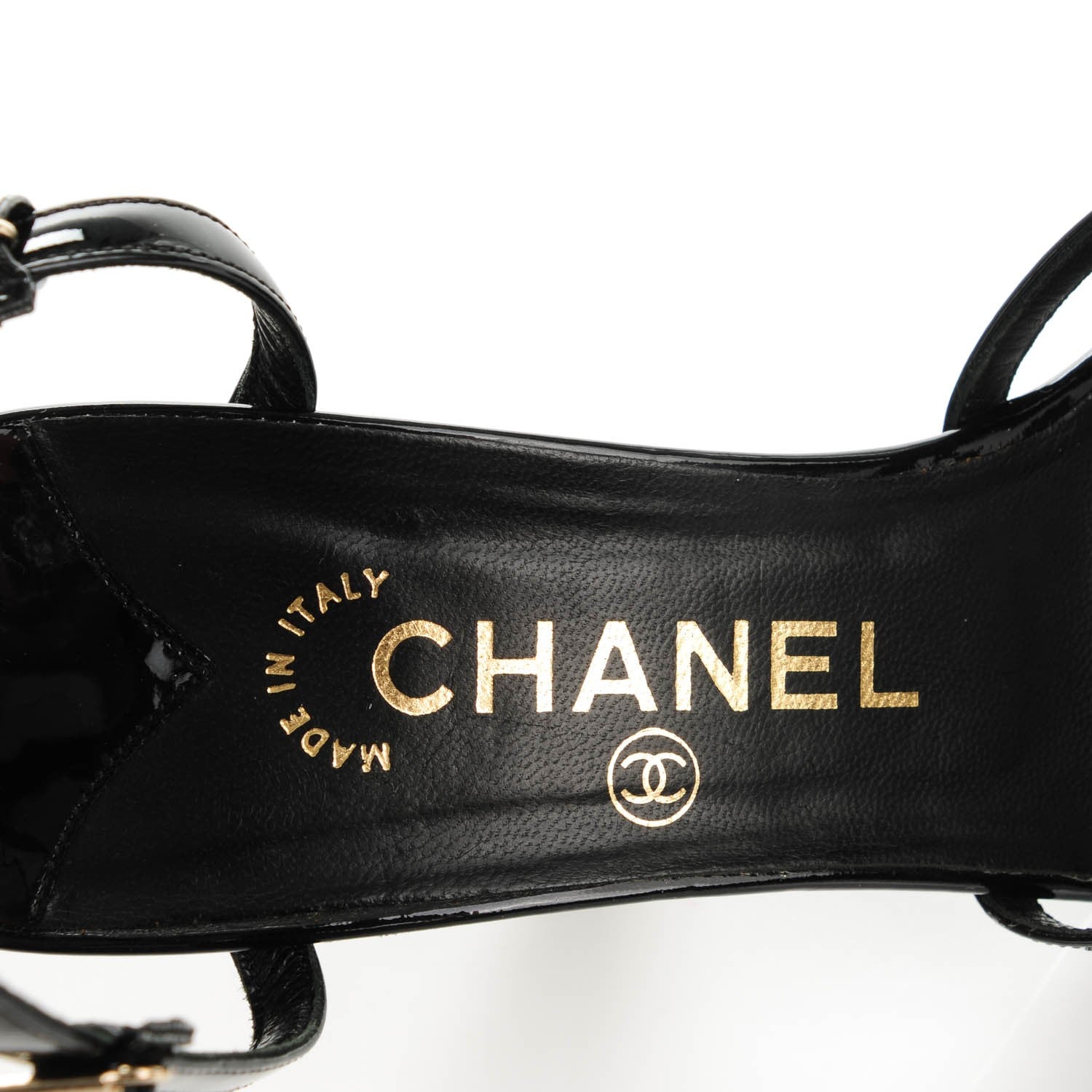 Chanel Patent CC Sandals 38 Black Gold 7 of 8