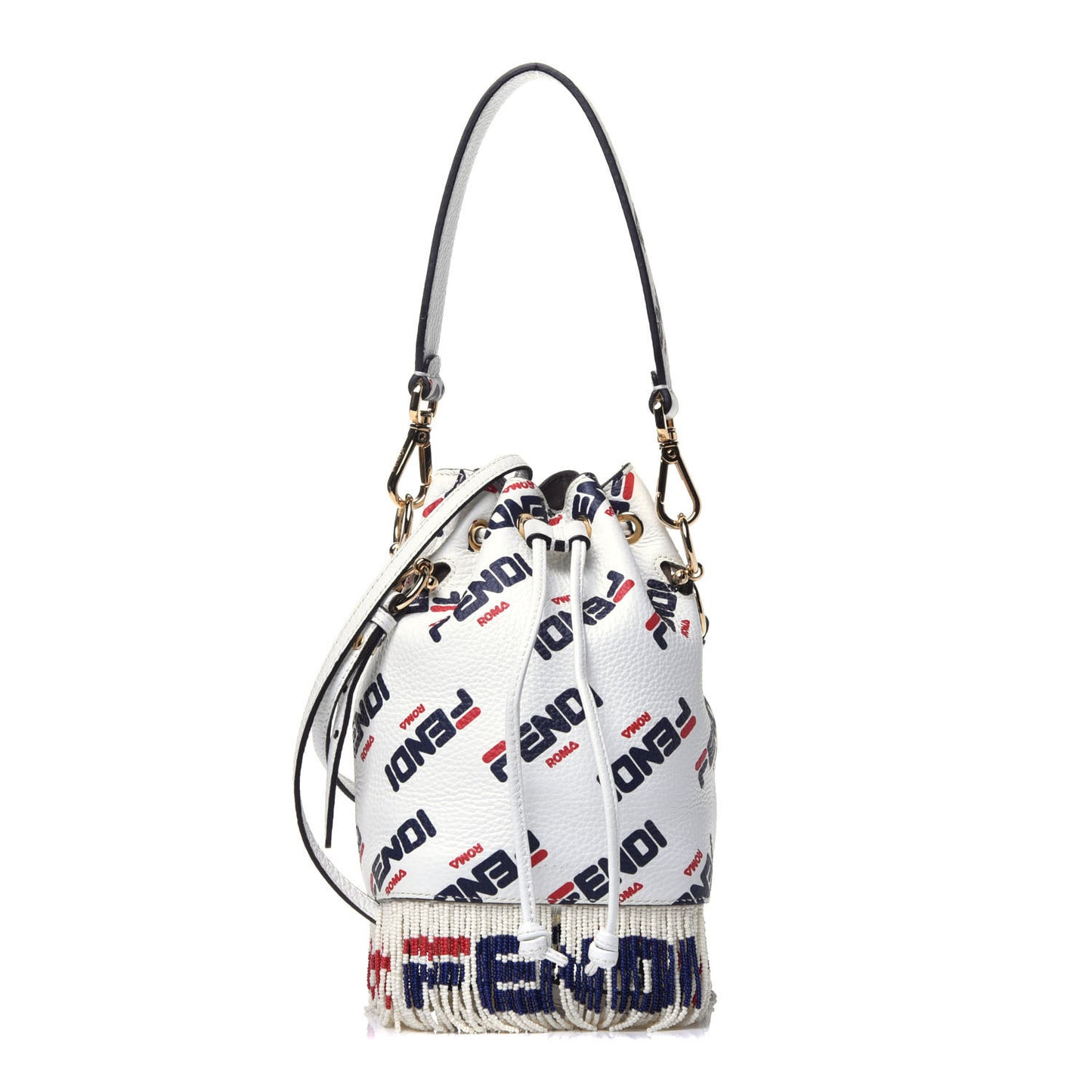 X FILA Calfskin F is Fendi Mania Fringe Mini Mon Tresor Bucket Bag White