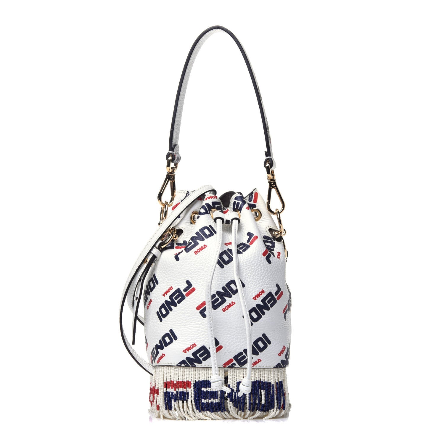 Fendi X FILA Calfskin F is Fendi Mania Fringe Mini Mon Tresor Bucket Bag White 1 of 10