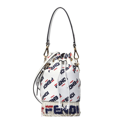 Fendi X FILA Calfskin F is Fendi Mania Fringe Mini Mon Tresor Bucket Bag White 1 of 10