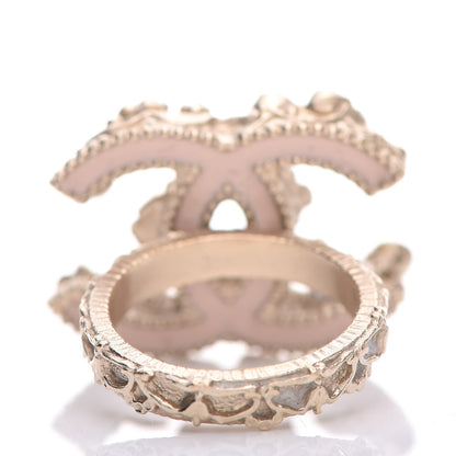 Chanel Resin Crystal Pearl CC Flower Ring 6.5 Gold 4 of 7