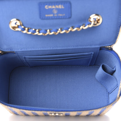 Chanel Raffia Jute Striped Small Vanity Case With Chain Blue Beige 5 of 10