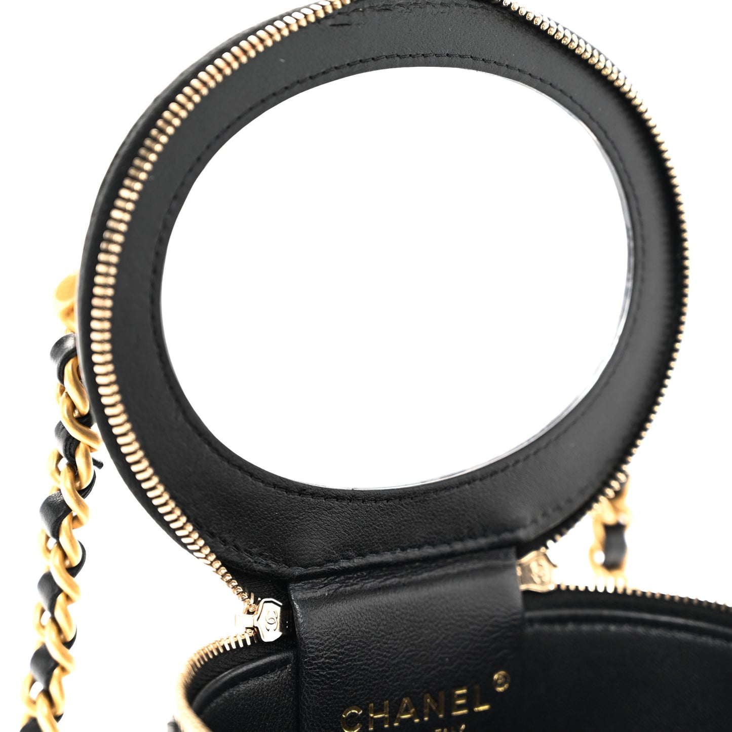 Lambskin Quilted Afternoon Tea Top Handle Vanity Case With Chain Black