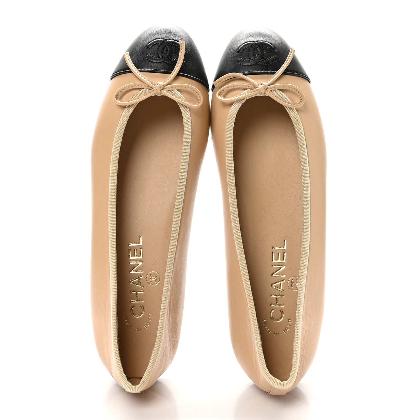 Lambskin Cap Toe CC Ballerina Flats 37.5 Beige Black
