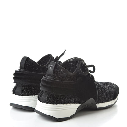 Chanel Stretch Fabric Velvet CC Sneakers 36.5 Black 4 of 8