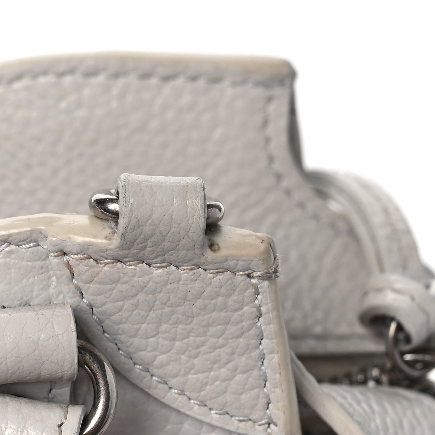 Grained Calfskin Neo Classic Silver Hardware Mini City Chalky White