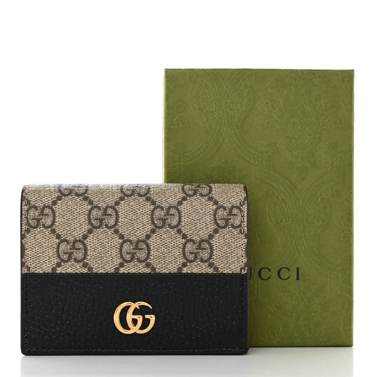 Dollar Calfskin GG Supreme Monogram GG Marmont Card Case Black Beige Ebony