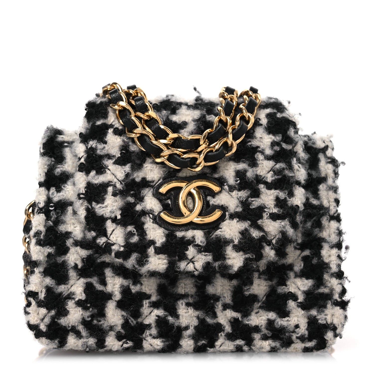 Chanel Tweed Houndstooth Quilted Mini Accordion Clutch With Chain White Black 1 of 13