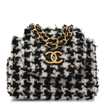 Chanel Tweed Houndstooth Quilted Mini Accordion Clutch With Chain White Black 1 of 13