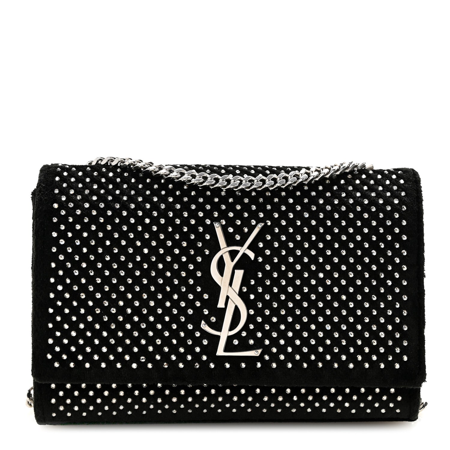 Saint Laurent Velvet Crystal Studded Monogram Small Kate Satchel Black 1 of 13