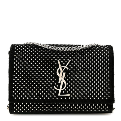 Saint Laurent Velvet Crystal Studded Monogram Small Kate Satchel Black 1 of 13