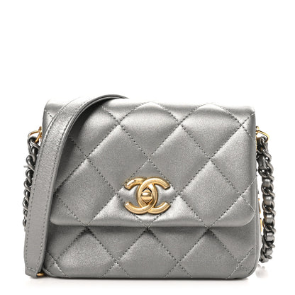 Chanel Metallic Lambskin Quilted Mini Side Note Flap Grey 1 of 10