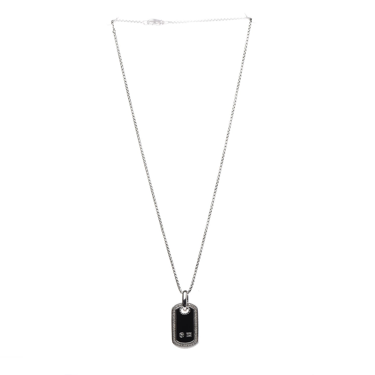 Sterling Silver Black Onyx Diamond Small Dog Tag Necklace