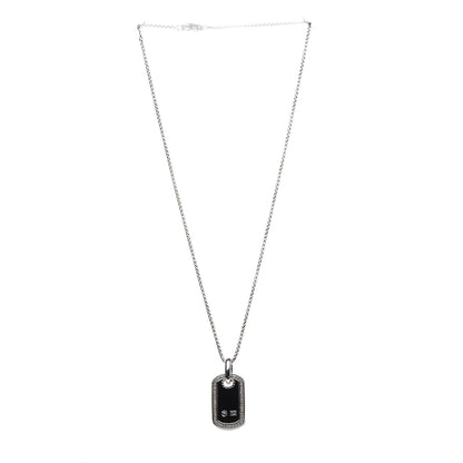 David Yurman Sterling Silver Black Onyx Diamond Small Dog Tag Necklace 3 of 6
