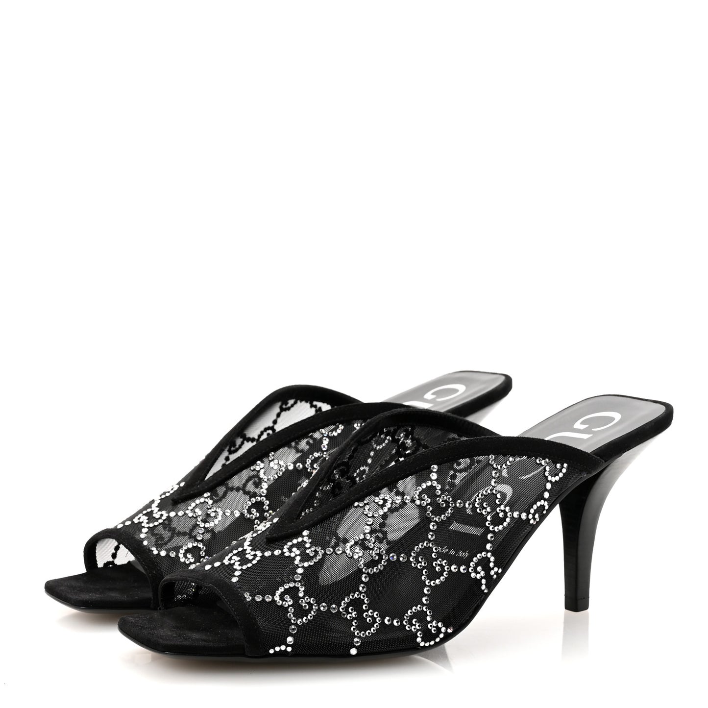 Tela Retino Kid Scamosciato Crystal GG Monogram Square G 95mm Slide Sandals 40 Black