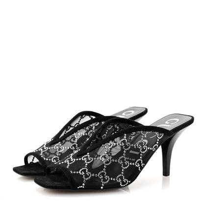 Gucci Tela Retino Kid Scamosciato Crystal GG Monogram Square G 95mm Slide Sandals 40 Black 4 of 9